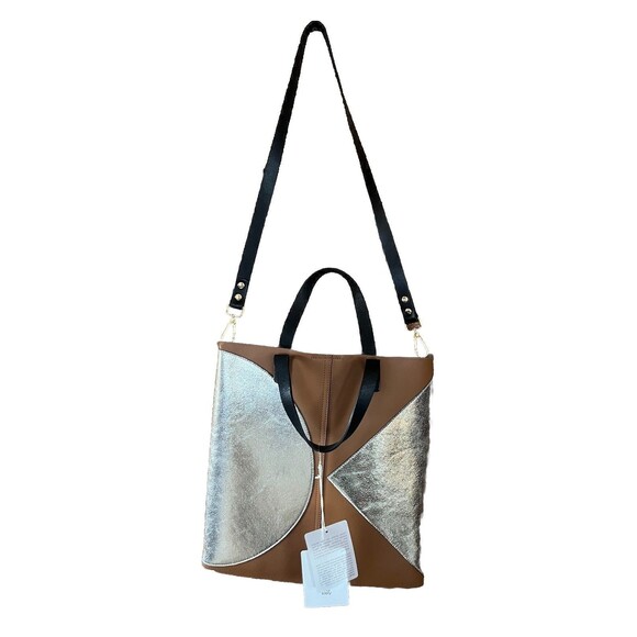 Orla Kiely Tote Bag in Leather and Metallic Brown  Women Tote NWT Anthropologie - Picture 1 of 11